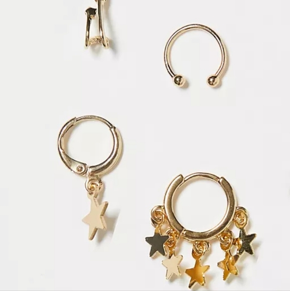 🆑️ SVNX | 4-Pack Earrings w/ Star Details incl Huggie & Ear Cuffs - Picture 4 of 8